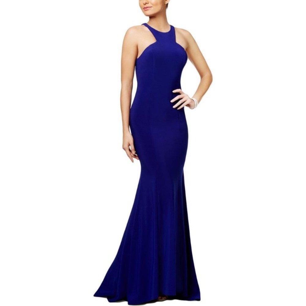 Xscape floor length gown in the color blue